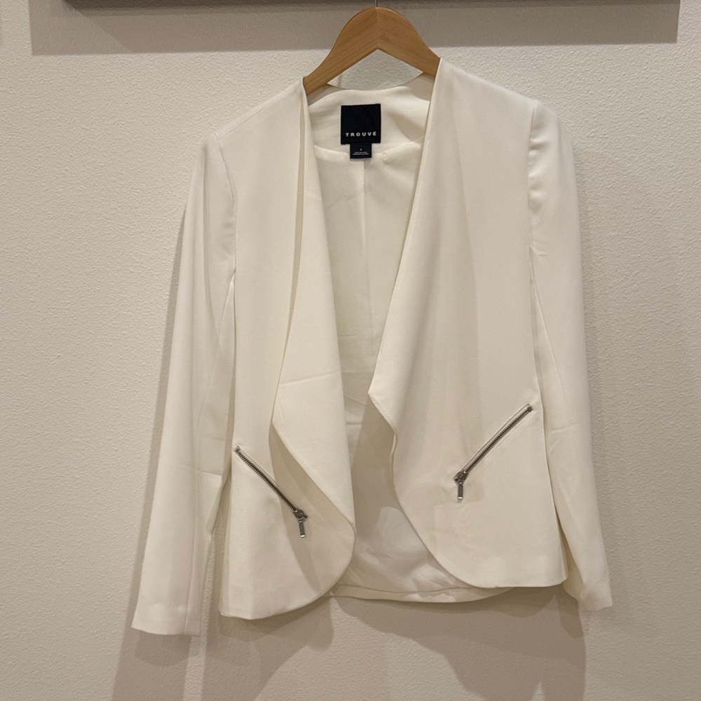 Topshop Women's Cream Blazer with Zipper Detail